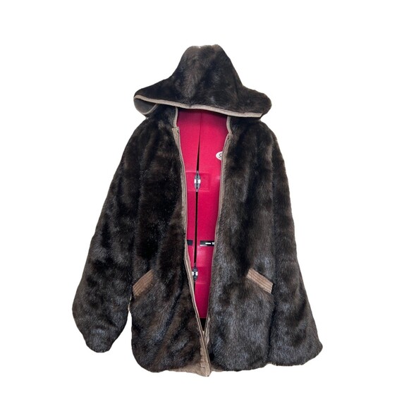Charles Klein Coat Suede Leather Faux Fur Reversible Zip Up Hooded Brown Sz M - Picture 1 of 12